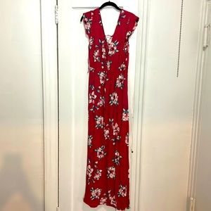 Floral linen Billabong maxi dress, color: magenta